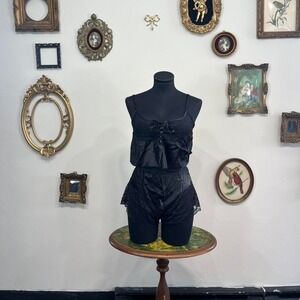 Vintage Escanté Black Satin Lace  Set – Size Small